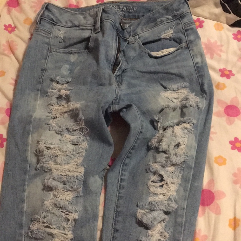 Blue light denim stretch high waist jeans